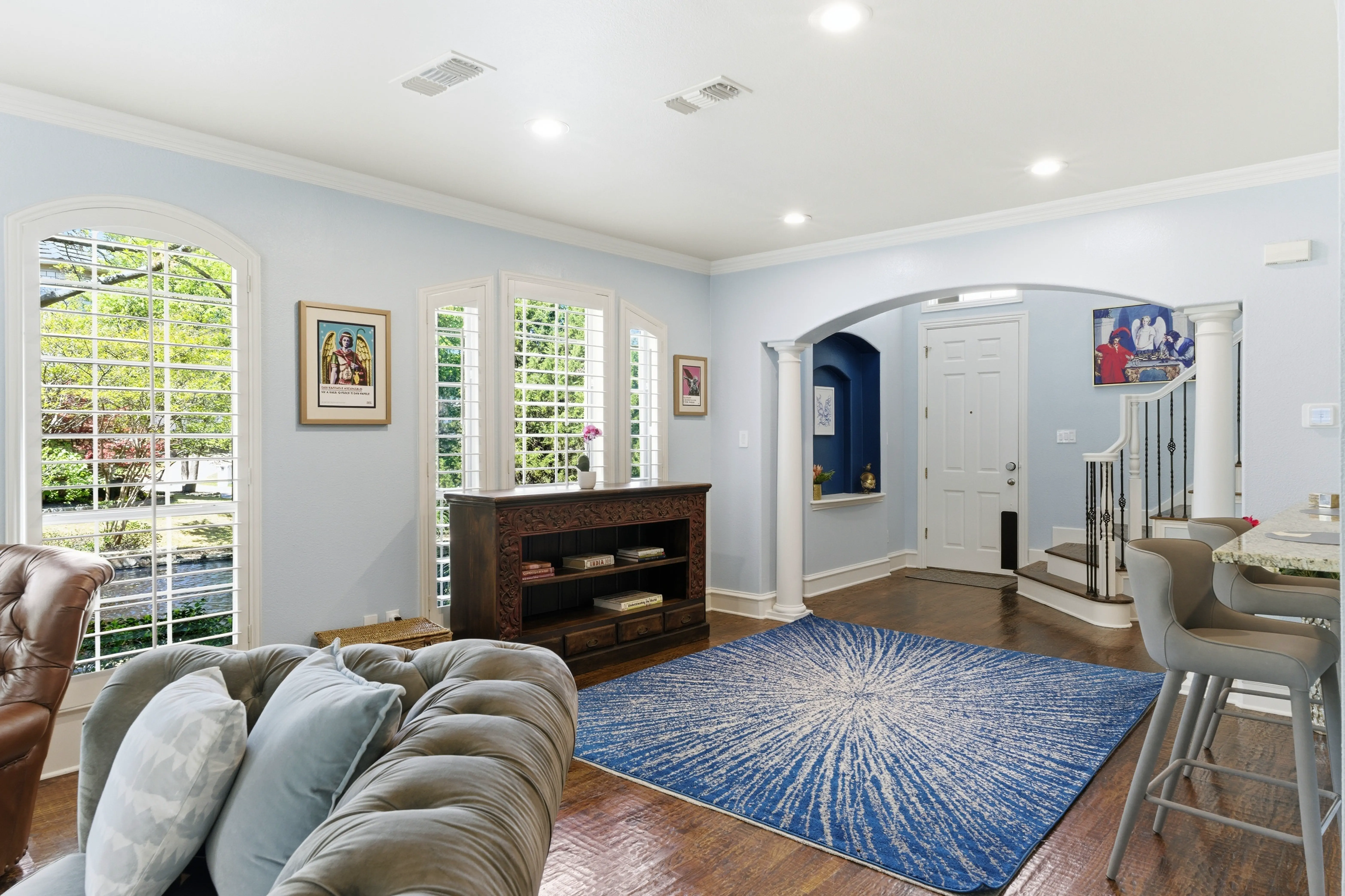 Living room from the entry with breakfast bar