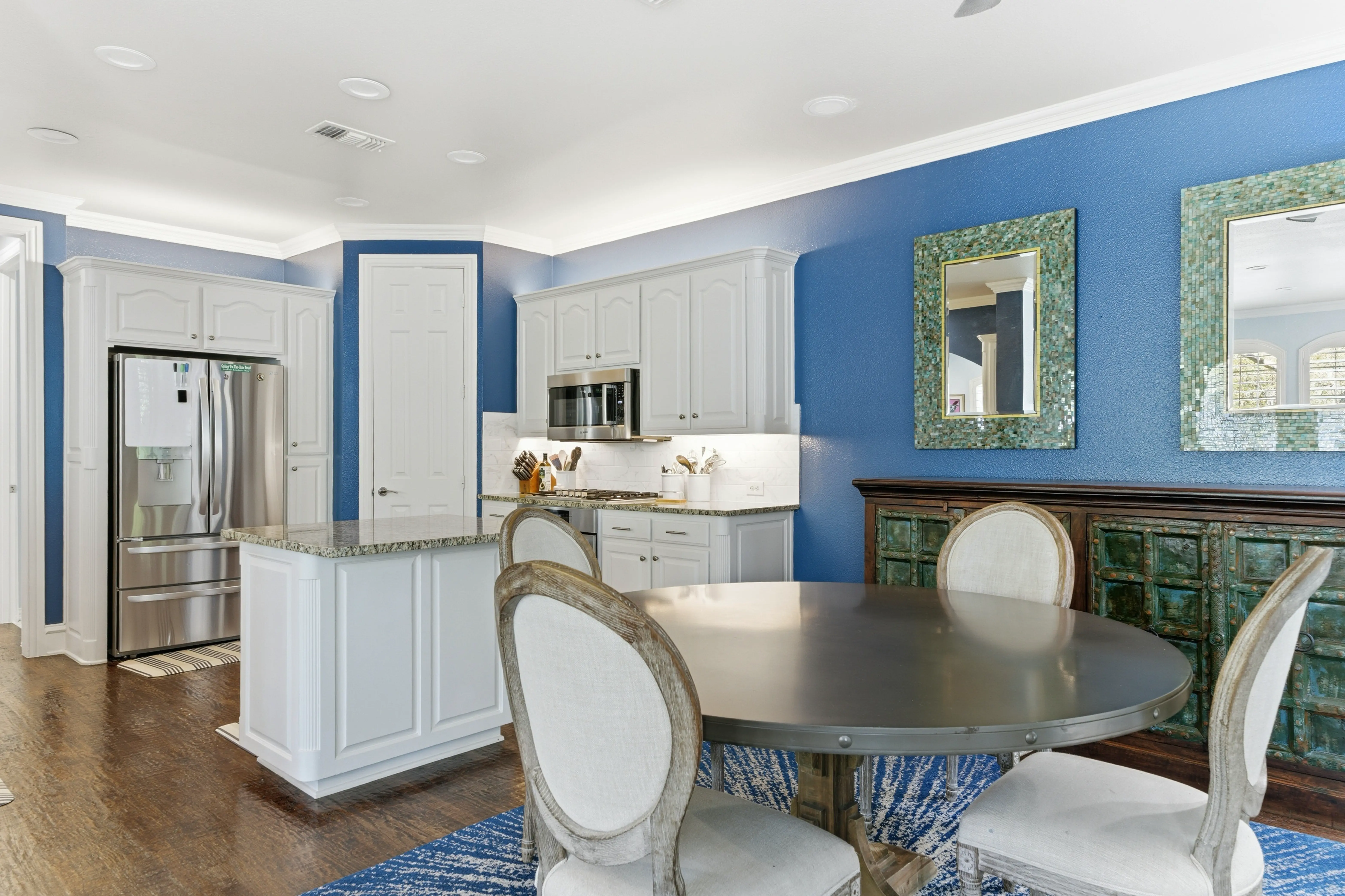 Kitchen opening to the dining area
